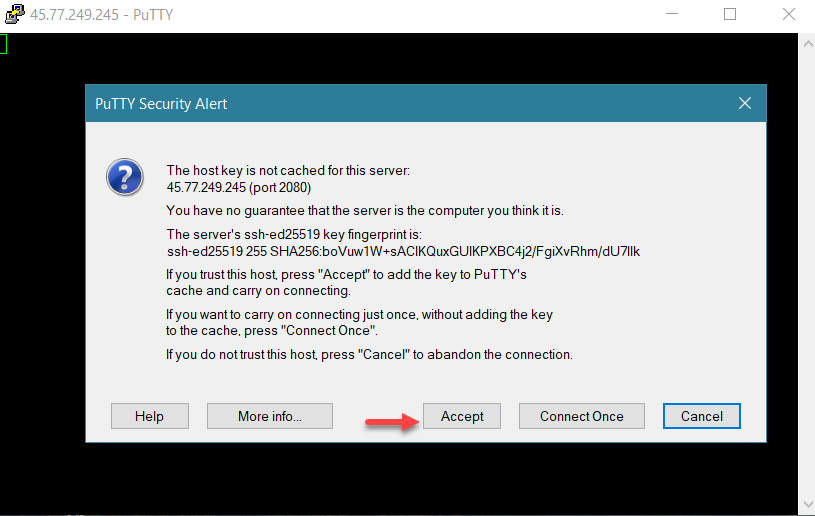Accept Login SSH PuTTY